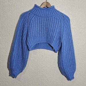 Snidel gorgeous bright French Blue Wool/Alpaca Chunky Knit Cropped Sweater